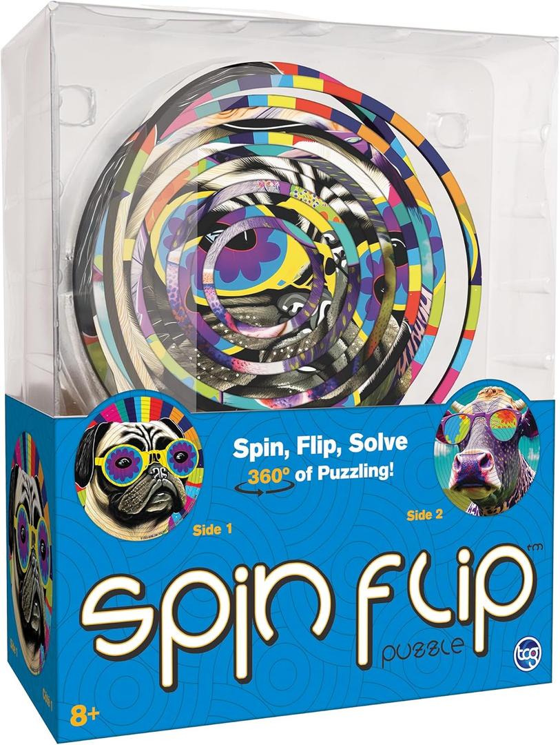 Spin Flip Puzzle: Hippy Dog & Cow, 14 Rings, 3D Puzzle, Challenging, Fun, Interactive Brain Teaser for Kids and Adults, Fidget Toy for Decrompression, Easily Portable