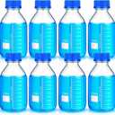 Irenare Media Storage Bottles Borosilicate Storage Glass Scientific Round Graduated Media Bottle with Blue Gl45 Screw Cap for Lab Water Reagent Liquids(1000 ml,8 Pcs)