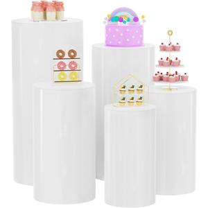 Putros White Cylinder Pedestal Stand for Party 5Pcs Round Cylinder Display Plinth Pillars for Wedding Birthday Party Event Decor