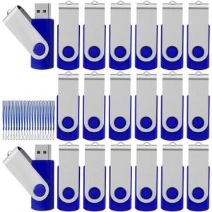 Bulk Swivel USB Flash Drive 1GB 20 pack Storage Capacity with Lanyard USB 2.0 High Speed Data Transfer, Portable Thumb Drive (Blue) (1, GB)