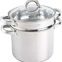 Oster Sangerfield 5-Quart Stainless Steel Pasta Pot Set with Steamer Basket and Lid Durable Kitchen Cookware for Boiling and Steaming
