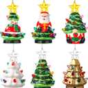 Umigy 4.5 Inch Mini Ceramic Christmas Tree Set, 6 Pack Tabletop Christmas Tree with Multicolored LED Lights Light up Hanging Ornaments for Vintage Nostalgic Classic Holiday Decoration and Gifts