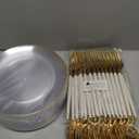 supernal 96pcs Gold Plastic Dessert Plates-White and Gold Plastic Forks,Disposable Appetizer Small Cake Plates 7.5" Clear and Gold Color Perfect for Party,Wedding,Birthday