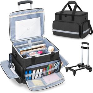 CURMIO Rolling Teacher Tote Bag with Wheels, Teaching Work Bag with Padded Sleeve for up to 14 Laptop for Teaching, Office, Black(Bag Only)