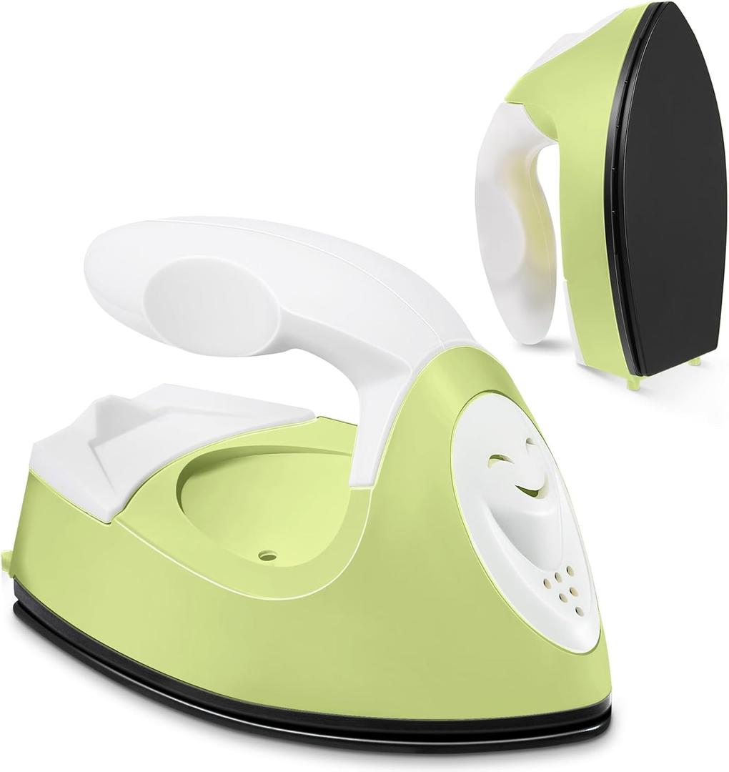 Honoson Mini Craft Iron Mini Heat Press Small Iron 3.93 x 2.36 x 2.76 in Portable Handy Tiny Flatiron with Charging Base Accessory for Fuse Bead Patch DIY Heat Transfer Vinyl(Fruit Green)