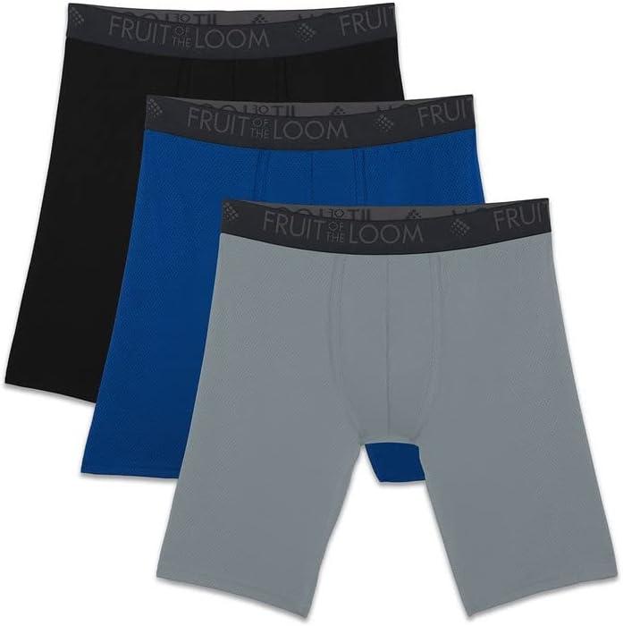 Fruit of the Loom Men's Men's Breathable Boxer Briefs, Moisture Wicking Underwear, Assorted Color Multipacks (L)