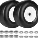 13x6.50-6 Heavy Duty Solid Tubeless Tire w/Steel Rim Fits Deck 38"- 68" Commercial Lawn Mower Garden Tractor- Hub Length 4"-7.1", Bore 3/4" Grease Oil Infused Bushing (Set of 2)