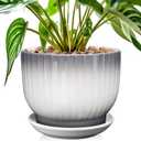 8 Inch Plant Pot, Ceramic Planter with Drainage and Saucer, Ceramic Pots for Plants, Indoor Plant pots,Ceramic Flower pots(Gray + White, Plants NOT Included)