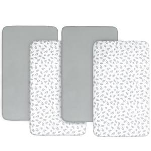 Baby Bassinet Sheets 4 Pack Compatible with Koolerthings/Koolababy, YADAQE, HARPPA and BabyBond Baby Bassinet, Ultra Soft & Skin-Friendly, Washer & Dryer, Grey