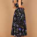 Women 2 Piece Maxi Skirt Set Casual Summer Outfit Halloween Dress V neck Tank Top Travel Vacation Floral Dresses (Black, XL)