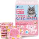 Pet Soft Disposable Cat Diapers - Diaper for Female & Male Cats, Puppy Doggie Diapers for Female Dogs with Adjustable Foam Tail Hole, Medium (24Pcs, PK Flowers)