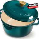 Mueller DuraCast 6 Quart Enameled Cast Iron Dutch Oven Pot with Lid, Heavy-Duty, Oven Safe up to 500° F & Across All Cooktops, Wedding Registry Ideas & Gifts, Emerald