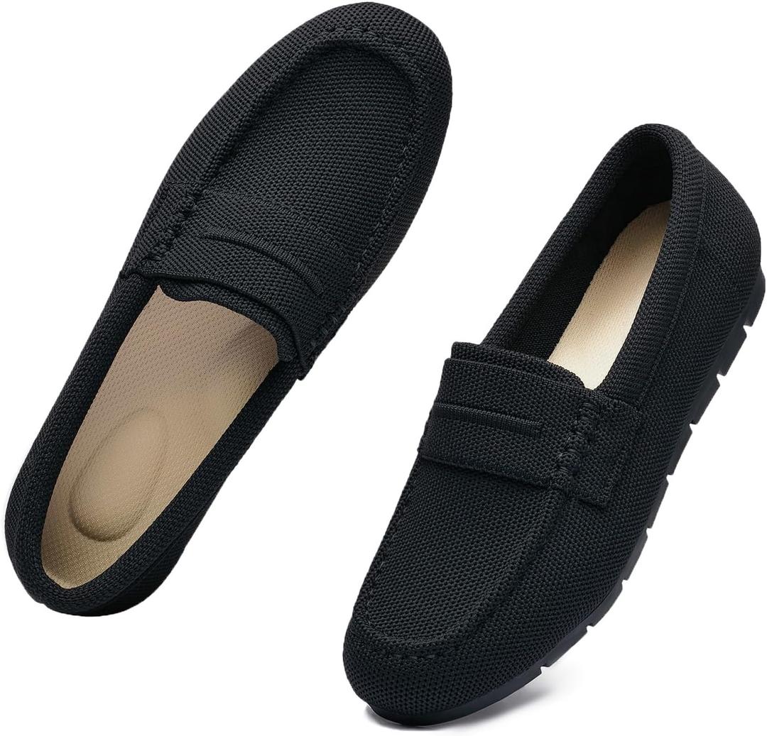 Vespiero Loafers for Women Comfortable Slip on Work Flats Shoes Womens Dressy Casual Walking Shoes, Size 7 (Black)