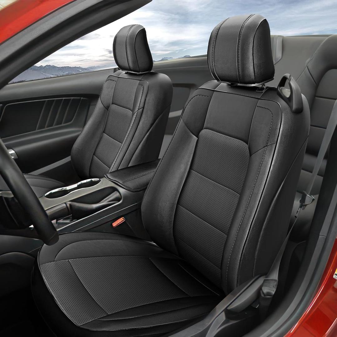 GIANT PANDA Customized Full Set Car Seat Covers Fit Ford Mustang Coupe Hardtop 2015 2016 2017 2018 2019 2020 2021 2022 2023 2024 2025- (Black)