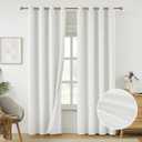 Melodieux 100% Blackout White Linen Curtains 84 Inches Long for Bedroom Living Room, Elegant Farmhouse Thermal Insulated Room Darkening Grommet Lined Drapes Burlap Textured, 52x84 inch, 2 Panels