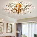 Ganeed Crystal Chandeliers,Vintage K9 Clear LED Ceiling Lighting,Edison Pendant Light Flush Mounted Fixture with 5 Light for Living Room Dinning Room Restaurant Porch Hallway (Gold)