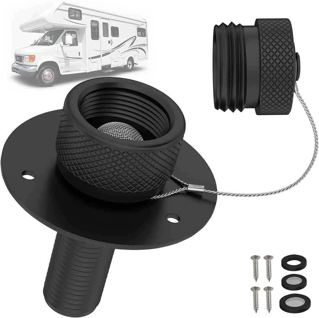 All Metal RV City Water Inlet with Check Valve RV Water Inlet -rv Water Fill Inlet Leak Proof & Universal Fit for RV Camper Motorhome Trailer Marine -Black