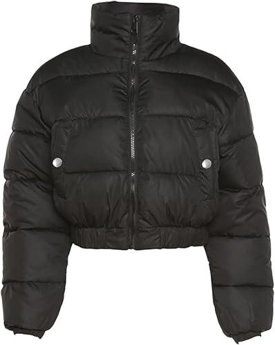 Gihuo Women' s Cropped Quilted Puffer Jacket Outerwear Coats(Black-L)