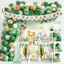 Wild One Birthday Decorations for Boys & Girls, 114 Pcs Green Safari Jungle Theme First Birthday Party Supplies with Backdrop, Tablecloth, Balloon Arch Kit, One High Chair Banner and Cake Toppers