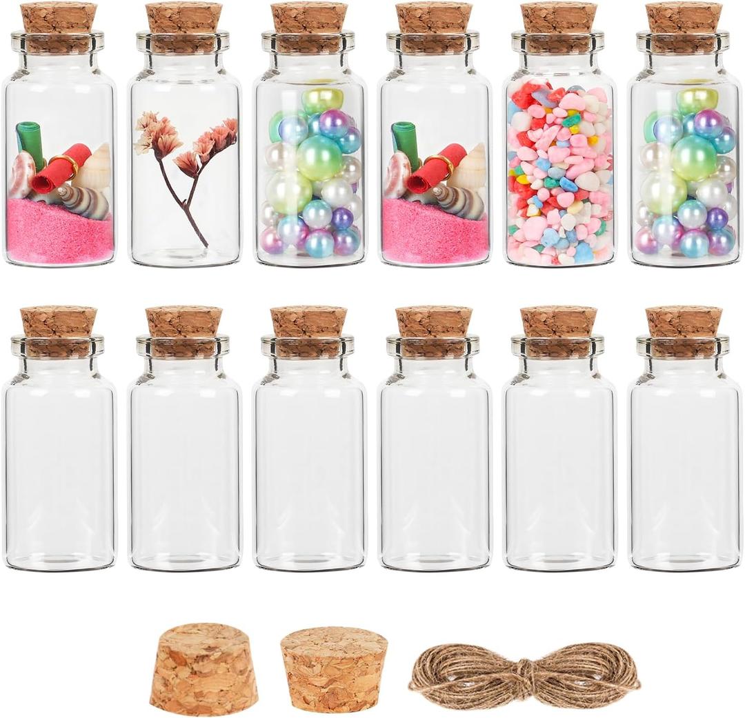Small Bottles with Cork 25 ml, 12 Pack Glass Vials with Corks, Spell Jars, Sand Bottle, Mini Potion Bottles, Small Glass Bottle for Crafts, Decoration, Party Favors