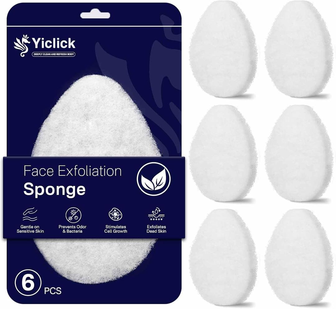 Yiclick 6 Packs Exfoliating Facial Sponge - Daily Cleansing Face Scrubber Exfoliator, Makeup Blackhead Remover Tools, Face Scrub Brush, Reusable Exfoliating Pads for Women