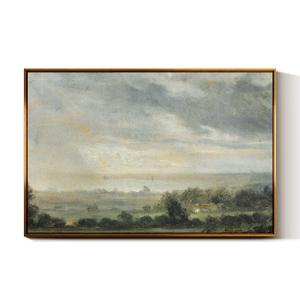 InSimSea Golden Framed Vintage Canvas Wall Art View From Elbe Valley Mountains Landscape 24x36inch, Muted Neutral Colors Wall Decor, High Cloudy Sky Prints Rustic Cottage Farmhouse Modern Decor