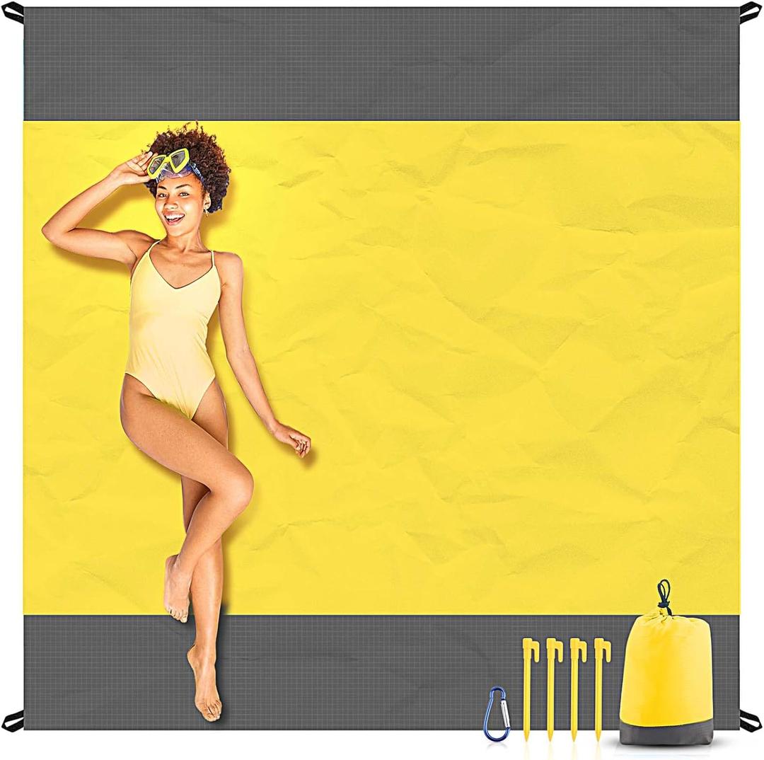 EASYFUN Beach Blanket Sandproof Oversized, 79''×83'' Extra Large Beach Mat, Portable Picnic Mat for Travel Camping Hiking, Lightweight Beach Essentials Family Water Resistant Mat Nylon 210T