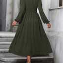 Womens Long Sleeve Dresses Maxi Wedding Guest Dresses (Green, L)