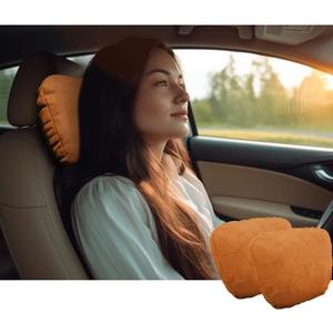 POKSRI 2pcs Car Neck Pillow for headrests,Support Drive Seats Head Cushion Pillows,Superfiber Suede,Plant-Based Polyester,Thickness & Height Adjustable,11.8x7.5,Inner Liner fillable(Orange Brown)