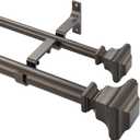 Double Curtain Rod, 1 inch Adjustable Heavy Duty Drapery Double Rod for Window 72 to 144 Inches (6-12 Feet), Vintage Square Finials,Premium Aluminum Brackets,Antique Bronze