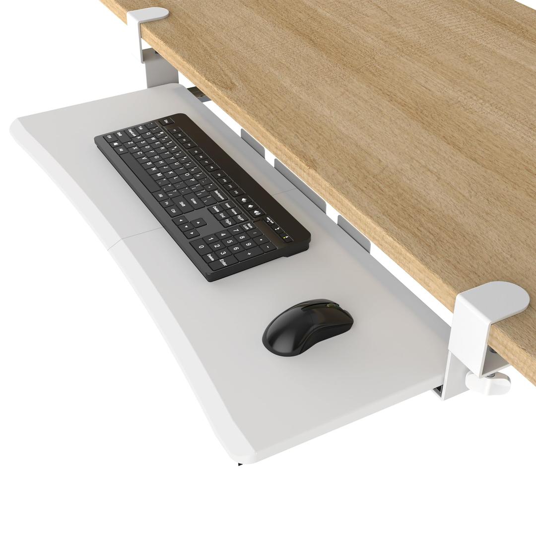UPGRAVITY Extra Large Keyboard Tray Under Desk  Slide Out with Sturdy CClip Mount System, 31.5" (35.8" Including Clamps) x 11.8" PutOut Keyboard Tray Computer Drawer for Ergonomic Typing, White
