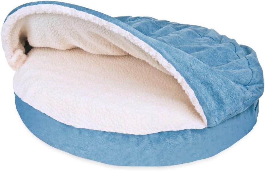 Furhaven 26" Round Orthopedic Dog Bed for Medium/Small Dogs w/ Removable Washable Cover, For Dogs Up to 30 lbs - Sherpa & Suede Snuggery - Blue, 26-inch