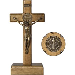 KUXBET Wood Standing Cross 5inch Small Crucifix - Jesus Christ Wall Cross Crucifix for Table or Wall Decor Home Decoration (5.5L" x 2.4W")
