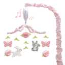 Baby Crib Mobile for Girls, Soft Knitted Woodland Characters Rabbit Squirrel, Pink and White Nursery Decor, Calming Soother with 12 Lullabies Essential and Perfect Gift for Girls