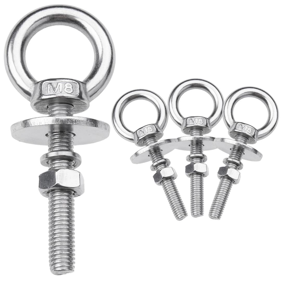 4 Pack M8 Stainless Steel Eye Bolts with Nuts, 5/16" x 2" Long Lifting Ring Eye Bolt Eye Bolts Heavy Duty for Hang Tie Down Outdoor (4, M8x51mm (5/16"x2"))