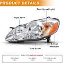 for 2003 2004 2005 2006 2007 2008 Toyota Corolla Headlights Headlamp Assembly Replacement Pair,Chrome Housing Amber