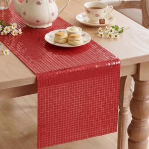 Artoid Mode Red Glitter Disco Sequin Table Runner, Retro Theme Kitchen Dining Table Decoration for Bachelorette Home Party Wedding Decor 12x72 Inch, Red