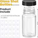 20 PACK 2 oz Glass Shot Bottles w/ Black Lids & 20 Labels - Small Clear Jar for Ginger, Wellness Shot, Juice, Sample, Whiskey - Travel Essentials Mini Bottles - Wide Mouth, Leakproof, Dishwasher Safe