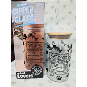 Cat Mom Sipper Glass, 16oz