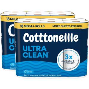 Ultra Clean Bath Tissue 1-Ply 36 Mega Plus Rolls (313 Sheets Per Roll) | Soft Strong Toilet Paper for Sensitive Skin | Septic Safe | Plumbing Friendly | Bulk Pack Household Essential