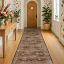 Brown Washable Long Runners for Hallways, 2'6"x8' Wide Kitchen Runner Rug, Entryway Indoor Rug, Non Slip Rubber Backing Boho Vintage Dark Floor Decor