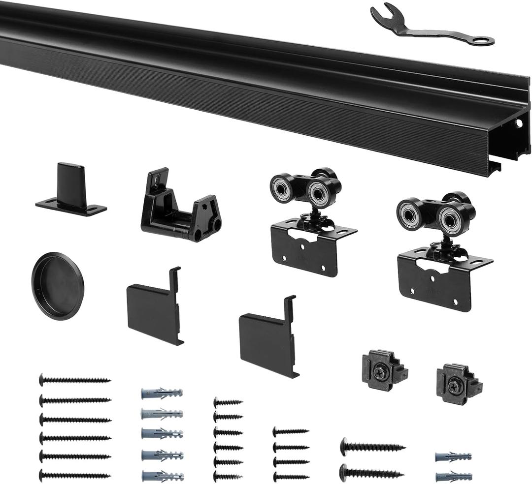 DIYHD 96" Interior Box Rail Sliding Door Hardware Kit, Wall Mount Aluminum Alloy Sliding Track Kit,Fit Wood Door Thickness 1-3/8"