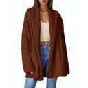Womens Open Front Knit Cardigans Oversized 2025 Fall Lapel Hooded Long Sweater Coats with Pockets, Size L