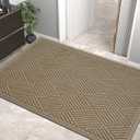 Sturdy Front Door Mat, Absorbent Muddy Dirt Resist Welcome Door Mats Outdoor Indoor, Stain and Fade Resistant, Non-Slip Rubber Backing Low Profile Doormat for Entryway, 6036, Beige (3' x 5' (Rectangular))