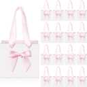 Kolldenn 50 Pcs Mini Gift Bags with Pink Bow Ribbon 4''x2.7''x4.5'' Small White Paper Thank You Goodie Gift Bags Bulk with Handle for Baby Shower Wedding Party Favor Birthday Return Guests
