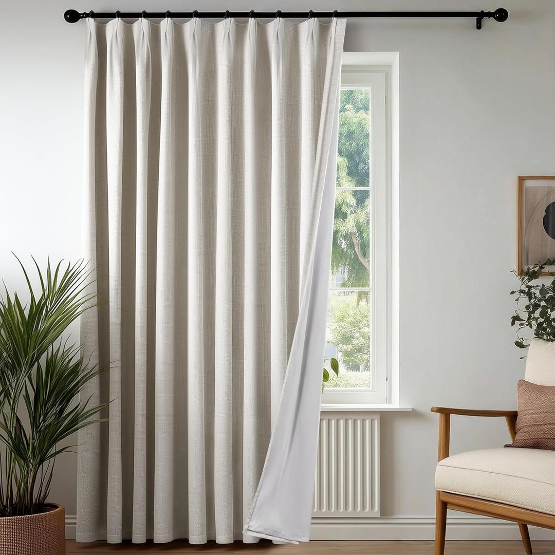 Deconovo Pinch Pleated Blackout Curtains, Faux Linen 100% Light Blocking Thermal Drapes for Bedroom & Living Room, (60" W x 84" L (Pack of 1), Natural)