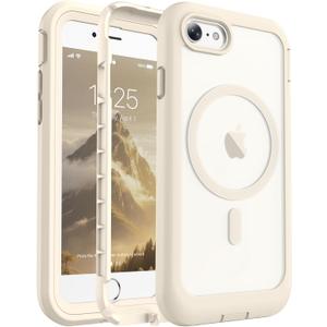 jaroco Magnetic for iPhone SE Case 3rd/2rd,iPhone 8/7 Case, [Compatible with MagSafe][Military Grade Drop Protection][Heavy Duty Protection][Non-Slip] 2-Layer Bumper Phone Case 4.7''-Antique White