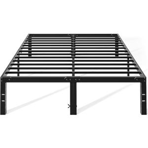 OLIXIS 14In Metal Queen Bed Frame with Storage Space, No Box Spring Needed with Sturdy Steel Slat Support, Heavy Duty and Easy Assembly, Platform Bed for Bedroom, Black