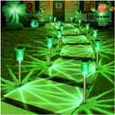 DenicMic Solar Lights Outdoor 10 Pack Waterproof Green LED Stainless Steel Stake Outside Lights for Yard Pathway Garden Driveway Walkway Landscape Path Lighting
