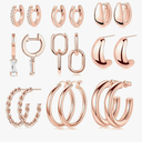 Inerney Pair of 9 Chunky Gold Hoop Earrings Set for Women Trendy Sterling Silver Dangle Studs Dainty Cute Small Huggie Hoops 14K Plated Hypoallergenic Cartilage Earings Womens Prom Fashion Jewelry Gift